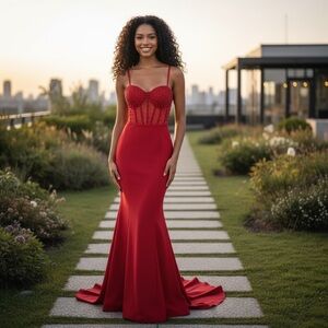 Fashion Nova Elegant Scarlet Gown Beaded Bodice * Gown, Pageant, Prom, Cocktail